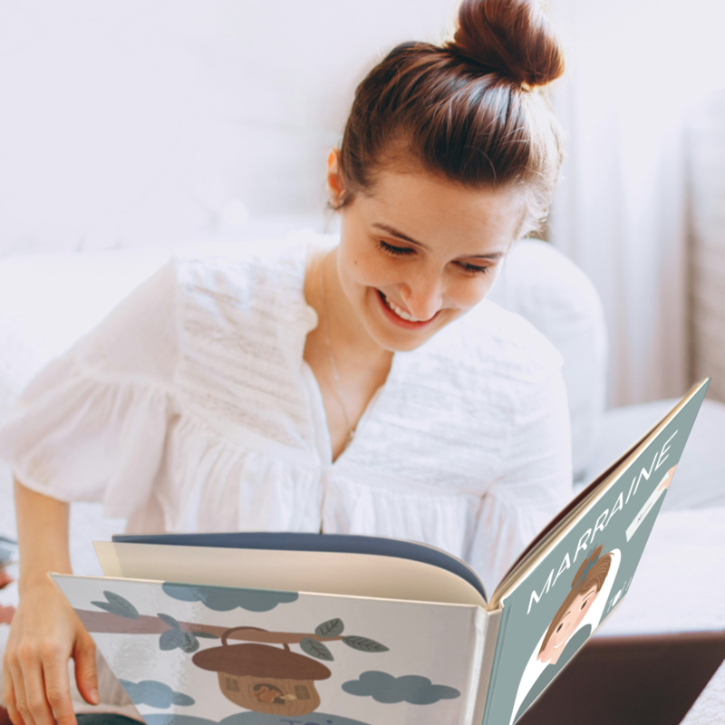 Livre personnalisé marraine bleu